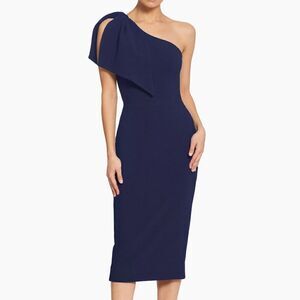 Dress The Population Tiffany One Shoulder Bow Detail Midi Dress Size Medium NWT